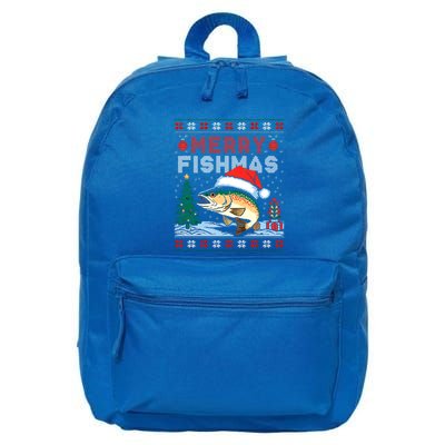Merry Fishmas Fishing Ugly Christmas Trout Fish Gift 16 in Basic Backpack