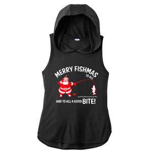 Merry Fishmas Fish Fishing Fisherman Christmas Xmas Ladies PosiCharge Tri-Blend Wicking Draft Hoodie Tank