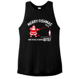 Merry Fishmas Fish Fishing Fisherman Christmas Xmas Ladies PosiCharge Tri-Blend Wicking Tank