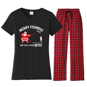 Merry Fishmas Fish Fishing Fisherman Christmas Xmas Women's Flannel Pajama Set