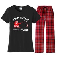 Merry Fishmas Fish Fishing Fisherman Christmas Xmas Women's Flannel Pajama Set