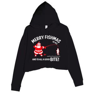 Merry Fishmas Fish Fishing Fisherman Christmas Xmas Crop Fleece Hoodie