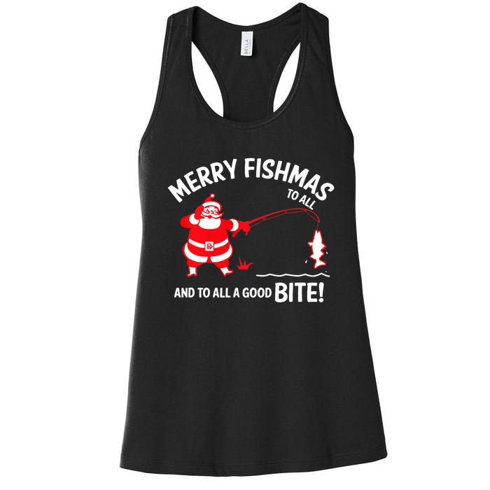 Merry Fishmas Fish Fishing Fisherman Christmas Xmas Women's Racerback Tank