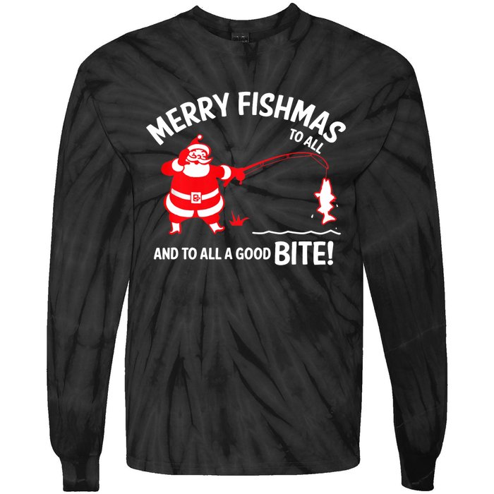 Merry Fishmas Fish Fishing Fisherman Christmas Xmas Tie-Dye Long Sleeve Shirt