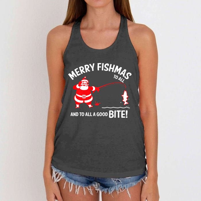 Merry Fishmas Fish Fishing Fisherman Christmas Xmas Women's Knotted Racerback Tank