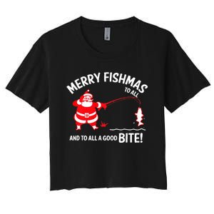 Merry Fishmas Fish Fishing Fisherman Christmas Xmas Women's Crop Top Tee