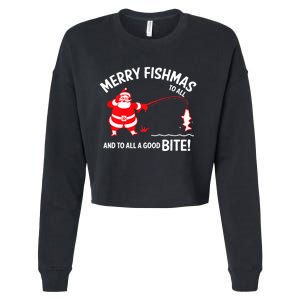 Merry Fishmas Fish Fishing Fisherman Christmas Xmas Cropped Pullover Crew