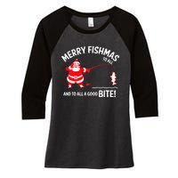 Merry Fishmas Fish Fishing Fisherman Christmas Xmas Women's Tri-Blend 3/4-Sleeve Raglan Shirt