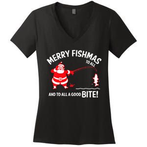 Merry Fishmas Fish Fishing Fisherman Christmas Xmas Women's V-Neck T-Shirt