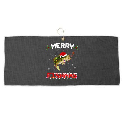 Merry Fishmas Funny Fishing Christmas Pajama Fishers Large Microfiber Waffle Golf Towel