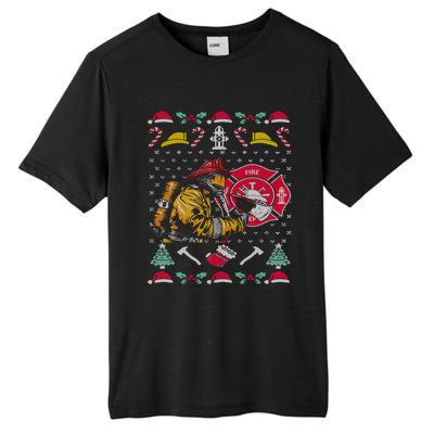 Merry Firefighter Fire Ugly Christmas Meaningful Gift Tall Fusion ChromaSoft Performance T-Shirt