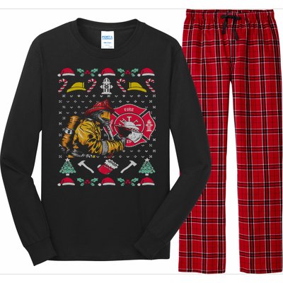 Merry Firefighter Fire Ugly Christmas Meaningful Gift Long Sleeve Pajama Set