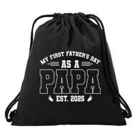 My First Fathers Day As A Papi EST 2025 Expecting New Dad Drawstring Bag