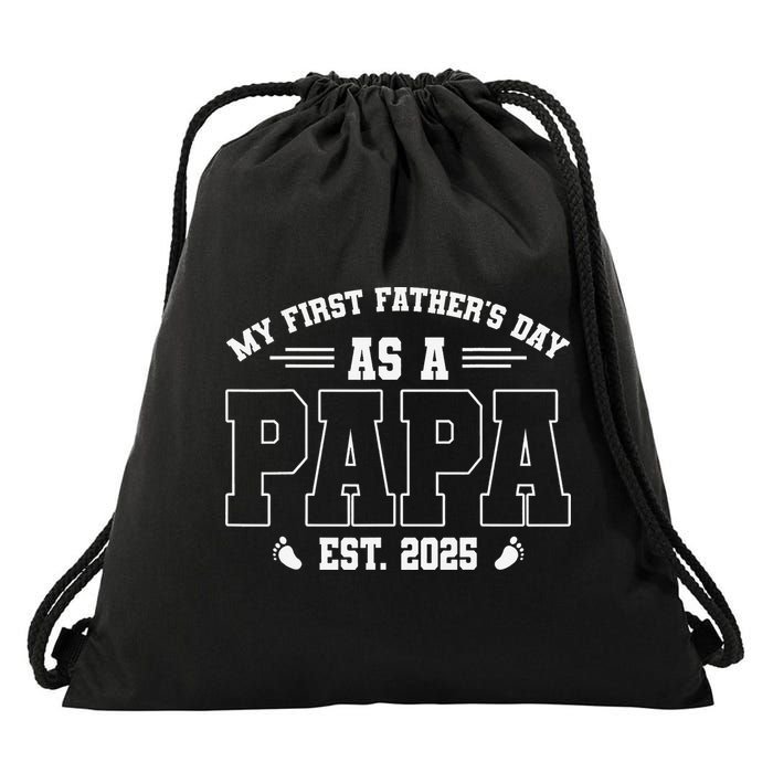 My First Fathers Day As A Papi EST 2025 Expecting New Dad Drawstring Bag