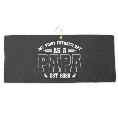 My First Fathers Day As A Papi EST 2025 Expecting New Dad Large Microfiber Waffle Golf Towel