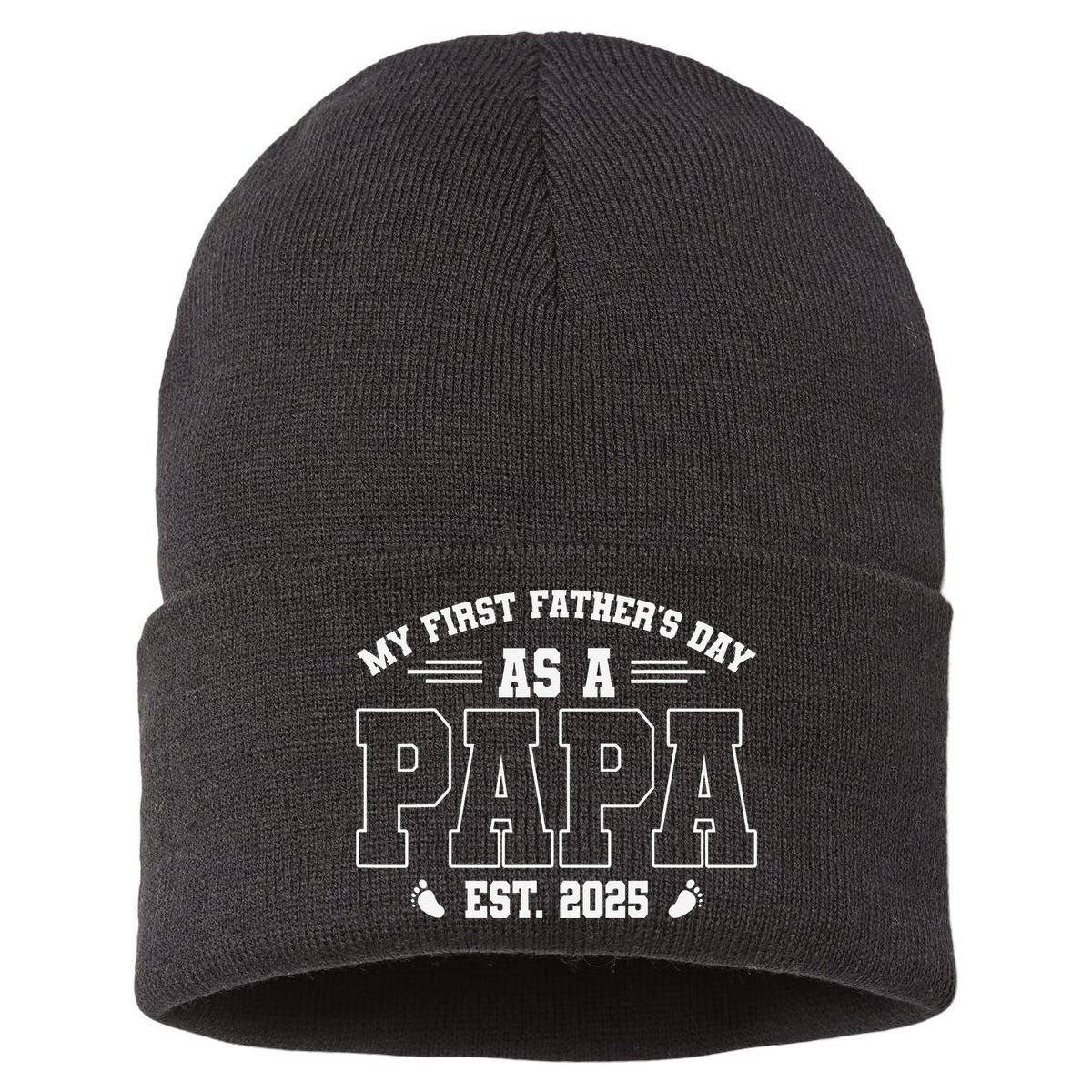My First Fathers Day As A Papi EST 2025 Expecting New Dad Sustainable Knit Beanie