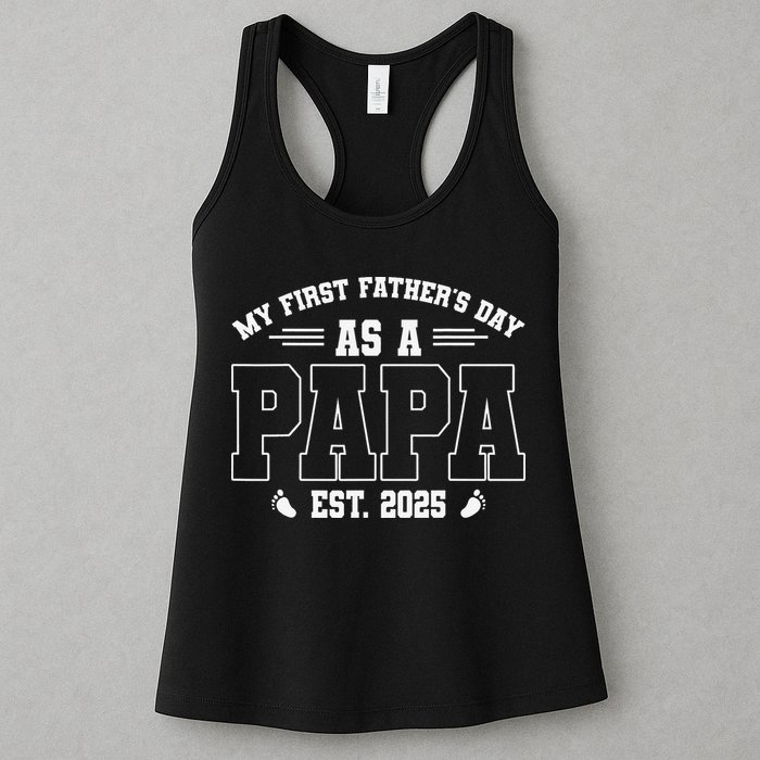 My First Fathers Day As A Papi EST 2025 Expecting New Dad Womens Tank Top