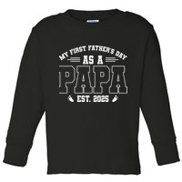 My First Fathers Day As A Papi EST 2025 Expecting New Dad Toddler Long Sleeve Shirt