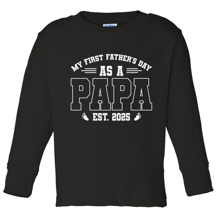 My First Fathers Day As A Papi EST 2025 Expecting New Dad Toddler Long Sleeve Shirt