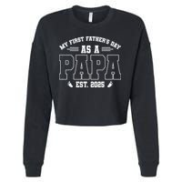 My First Fathers Day As A Papi EST 2025 Expecting New Dad Cropped Pullover Crew