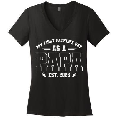 My First Fathers Day As A Papi EST 2025 Expecting New Dad Women's V-Neck T-Shirt