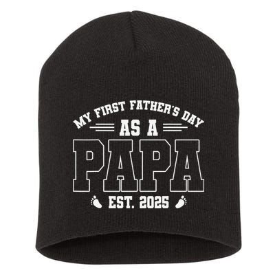 My First Fathers Day As A Papi EST 2025 Expecting New Dad Short Acrylic Beanie