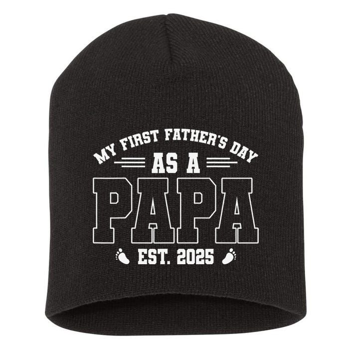 My First Fathers Day As A Papi EST 2025 Expecting New Dad Short Acrylic Beanie