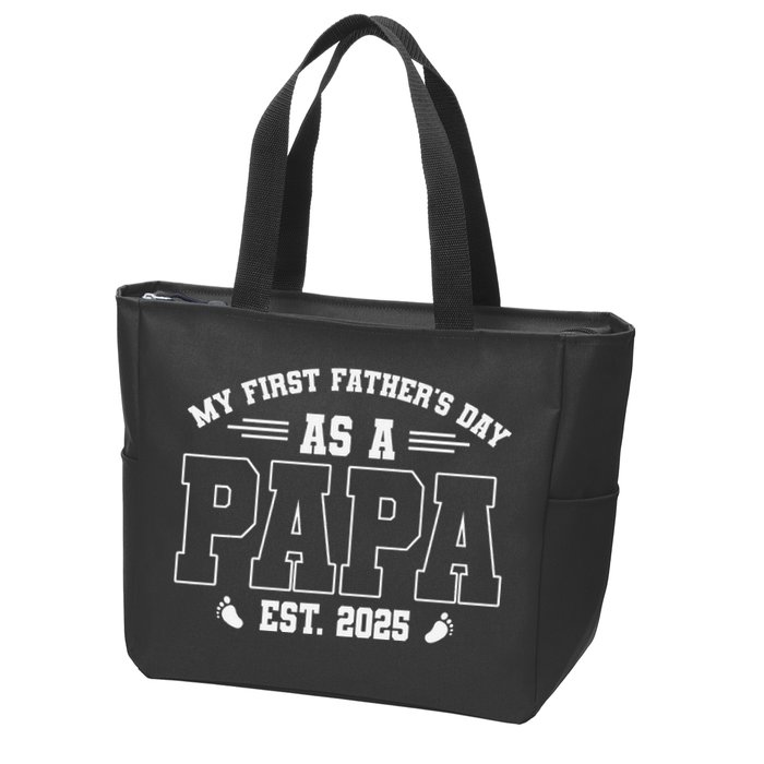 My First Fathers Day As A Papi EST 2025 Expecting New Dad Zip Tote Bag