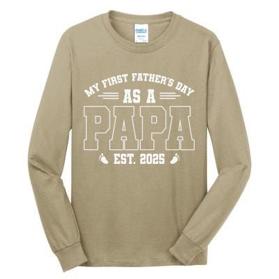 My First Fathers Day As A Papi EST 2025 Expecting New Dad Tall Long Sleeve T-Shirt