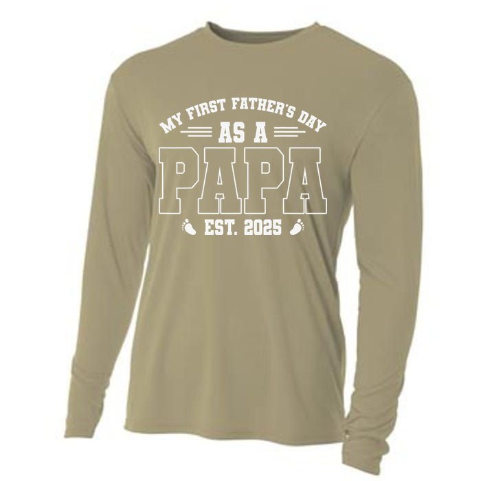 My First Fathers Day As A Papi EST 2025 Expecting New Dad Cooling Performance Long Sleeve Crew