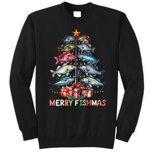 Merry Fishmas Funny Christmas Tree Lights Fishing Rod Fish Sweatshirt