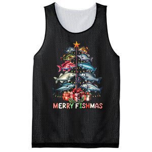 Merry Fishmas Funny Christmas Tree Lights Fishing Rod Fish Mesh Reversible Basketball Jersey Tank