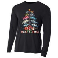 Merry Fishmas Funny Christmas Tree Lights Fishing Rod Fish Cooling Performance Long Sleeve Crew