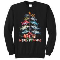 Merry Fishmas Funny Christmas Tree Lights Fishing Rod Fish Tall Sweatshirt