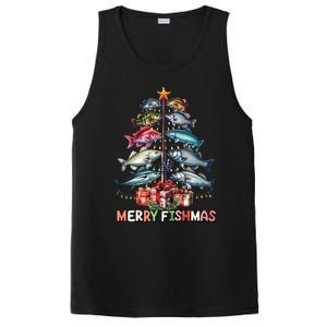 Merry Fishmas Funny Christmas Tree Lights Fishing Rod Fish PosiCharge Competitor Tank