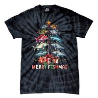 Merry Fishmas Funny Christmas Tree Lights Fishing Rod Fish Tie-Dye T-Shirt