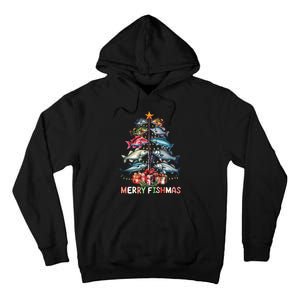 Merry Fishmas Funny Christmas Tree Lights Fishing Rod Fish Tall Hoodie