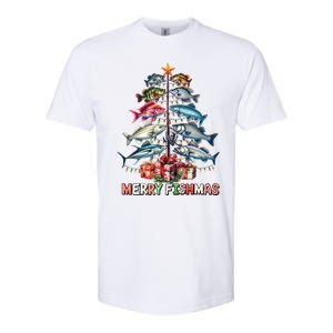 Merry Fishmas Funny Christmas Tree Lights Fishing Rod Fish Softstyle CVC T-Shirt