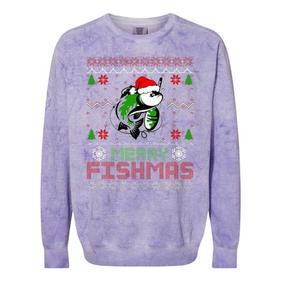 Merry Fishmas Fishing Christmas Ugly Pajama Fisher Colorblast Crewneck Sweatshirt