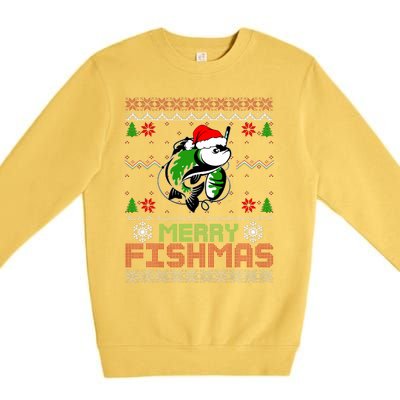 Merry Fishmas Fishing Christmas Ugly Pajama Fisher Premium Crewneck Sweatshirt