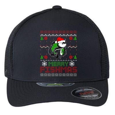 Merry Fishmas Fishing Christmas Ugly Pajama Fisher Flexfit Unipanel Trucker Cap