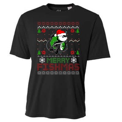 Merry Fishmas Fishing Christmas Ugly Pajama Fisher Cooling Performance Crew T-Shirt