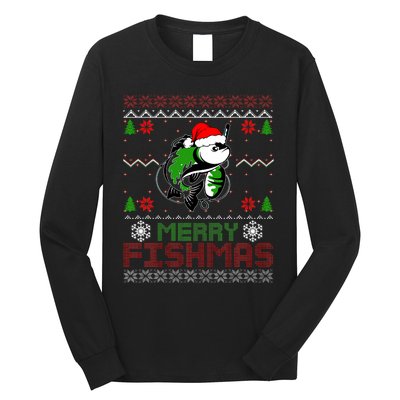 Merry Fishmas Fishing Christmas Ugly Pajama Fisher Long Sleeve Shirt