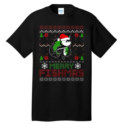 Merry Fishmas Fishing Christmas Ugly Pajama Fisher Tall T-Shirt