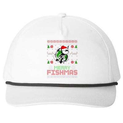 Merry Fishmas Fishing Christmas Ugly Pajama Fisher Snapback Five-Panel Rope Hat