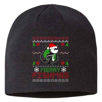 Merry Fishmas Fishing Christmas Ugly Pajama Fisher Sustainable Beanie