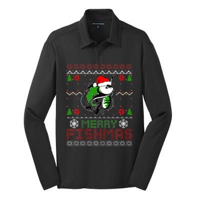 Merry Fishmas Fishing Christmas Ugly Pajama Fisher Silk Touch Performance Long Sleeve Polo