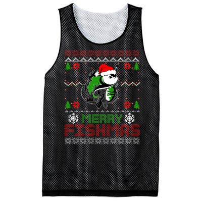 Merry Fishmas Fishing Christmas Ugly Pajama Fisher Mesh Reversible Basketball Jersey Tank