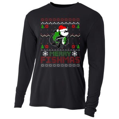 Merry Fishmas Fishing Christmas Ugly Pajama Fisher Cooling Performance Long Sleeve Crew