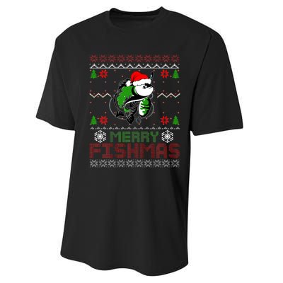 Merry Fishmas Fishing Christmas Ugly Pajama Fisher Performance Sprint T-Shirt